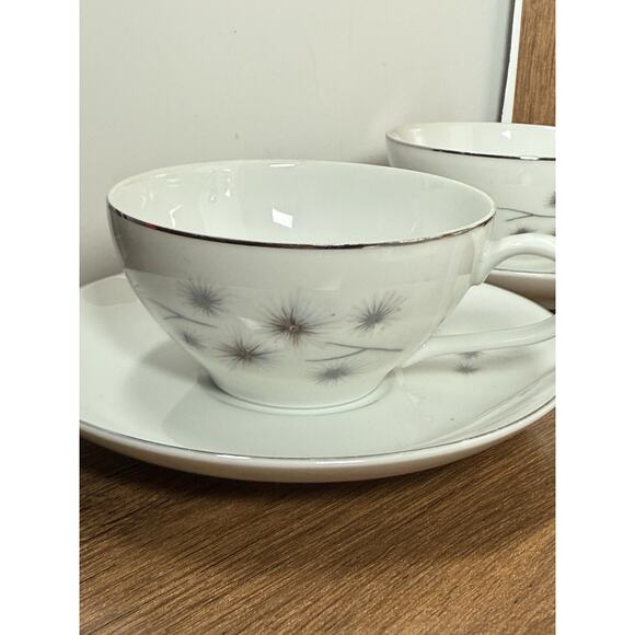 Set Of Four Vintage Creative Fine China Platinum Star Burst Coffee / Tea - Picture 2 of 5